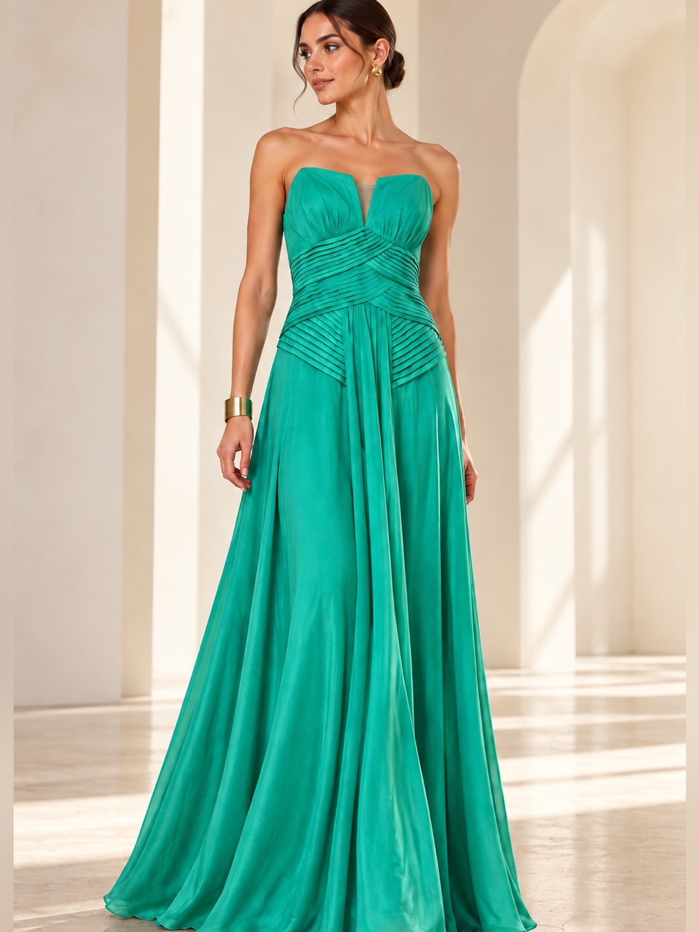 BCBGMAXAZRIA Emerald Green Pleated Evening Gown Size 2 NWT